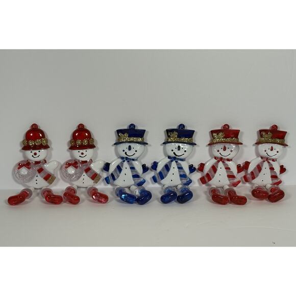 Set of 6 Dangle Legs Snowman Christmas Tree Ornaments Plastic - Picture 12 of 12